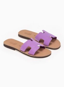 Σανδάλια δερμάτινα με άνοιγμα Estil - Λιλά -The Fashion Project κατάστημα estil dermatina sandalia me anoigmata sto plai 91737 mb9m