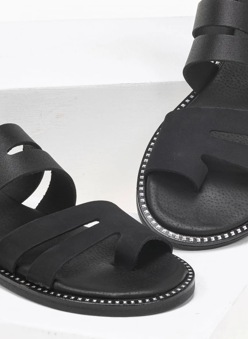 Σανδάλια δερμάτινα ανοίγματα στη φάσα Estil - Μαύρο 5 Σανδάλια δερμάτινα ανοίγματα στη φάσα Estil - Μαύρο - Image 3
