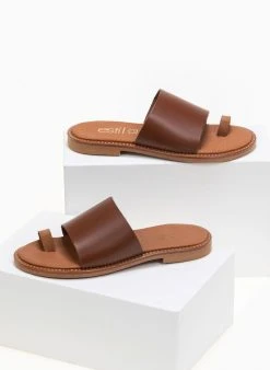 Σανδάλια δερμάτινα με φαρδιά φάσα Estil - Ταμπά