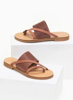 Σανδάλια δερμάτινα με φαρδιά φάσα Estil - Κεραμιδί