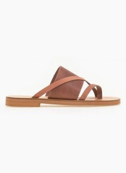 Σανδάλια δερμάτινα με φαρδιά φάσα Estil - Κεραμιδί -The Fashion Project κατάστημα estil dermatina sandalia me fardia fasa kai lourak 91353 miyi