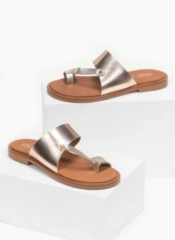 Σανδάλια δερμάτινα με λοξή φάσα Estil - Χαλκός -The Fashion Project κατάστημα estil dermatina sandalia me fasa kai daktulo 92351 inx2