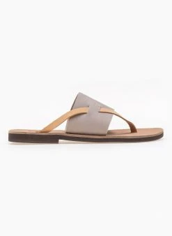 Σανδάλια δερμάτινα με φάσα και λουράκι Estil - Γκρι -The Fashion Project κατάστημα estil dermatina sandalia me fasa kai louraki 91768 8kp2