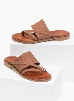 Σανδάλια δερμάτινα με φάσα και λουράκια Estil - Ταμπά