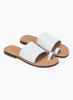 Σανδάλια Estil δερμάτινα με φάσα και Pattern ψάθα - Λευκό -The Fashion Project κατάστημα estil dermatina sandalia me fasa kai pattern psath 91860 kjop