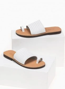 Σανδάλια Estil δερμάτινα με φάσα και Pattern ψάθα - Λευκό