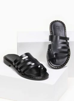 Σανδάλια δερμάτινα με κοψίματα στη φάσα Estil - Μαύρο -The Fashion Project κατάστημα estil dermatina sandalia me kopsimata sti fasa 91404 lbhn