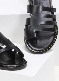Σανδάλια δερμάτινα με κοψίματα στη φάσα Estil - Μαύρο -The Fashion Project κατάστημα estil dermatina sandalia me kopsimata sti fasa 91404 u50o