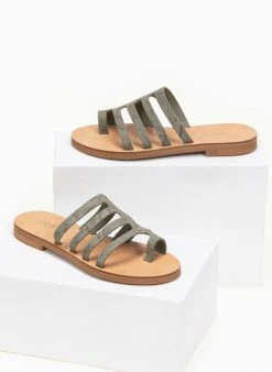 Σανδάλια δερμάτινα με λουράκια Estil - Λαδί