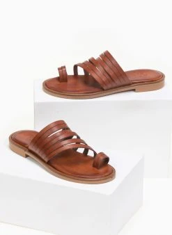 Σανδάλια δερμάτινα με λεπτά λουράκια Estil - Ταμπά