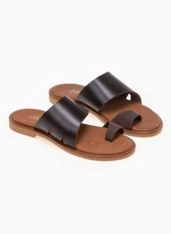 The Fashion Project Σανδάλια Estil δερμάτινα με λοξή φάσα - Καφέ