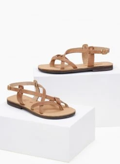 Estil Σανδάλια δερμάτινα Crossover - Πούρο -The Fashion Project κατάστημα estil dermatina sandalia me lourakia 101416 6fkb