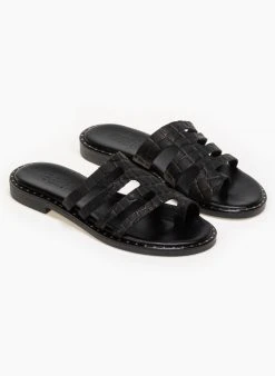 Σανδάλια δερμάτινα κροκό Estil - Μαύρο