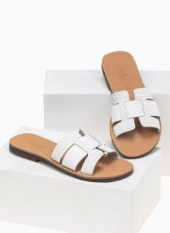 The Fashion Project Σανδάλια δερμάτινα με πλεκτό Pattern Estil - Λευκό -The Fashion Project κατάστημα estil dermatina sandalia me pattern plekto 91744 m4d9