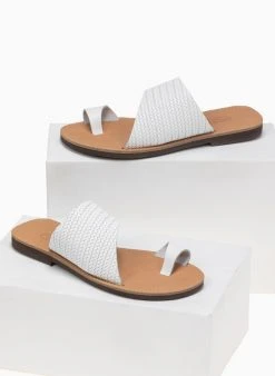 Σανδάλια δερμάτινα με Pattern ψάθα Estil - Λευκό