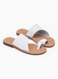 Σανδάλια δερμάτινα με Pattern ψάθα Estil - Λευκό -The Fashion Project κατάστημα estil dermatina sandalia me pattern psatha 91757 j2zb
