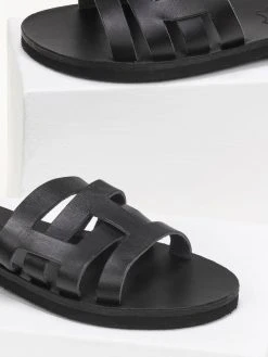 Σανδάλια δερμάτινα με περαστές φάσες Estil - Μαύρο -The Fashion Project κατάστημα estil dermatina sandalia me perastes fases 92600 vs5b