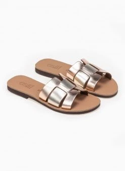 Σανδάλια δερμάτινα με περαστή φάσα Estil - Χαλκός