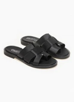 Σανδάλια δερμάτινα με περαστή φάσα Estil - Μαύρο