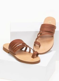 Σανδάλια δερμάτινα με πολλά λουράκια Estil - Ταμπά -The Fashion Project κατάστημα estil dermatina sandalia me polla lourakia 91252 86pu