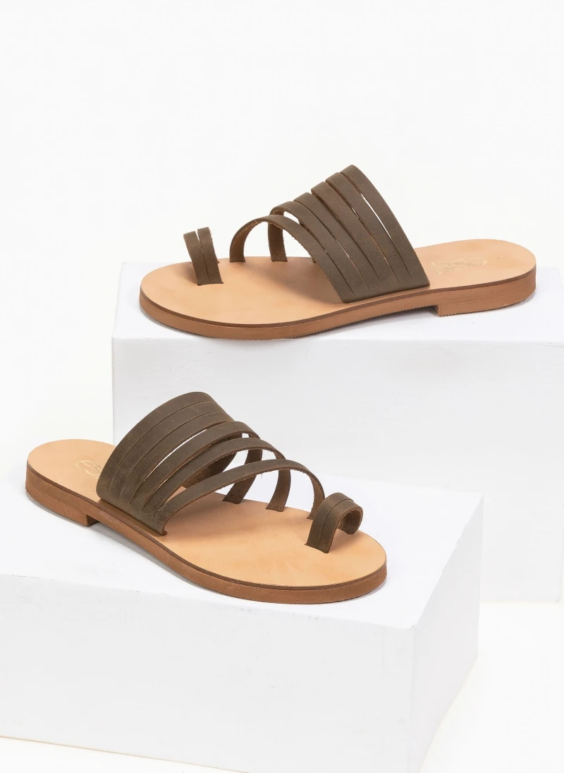 Σανδάλια δερμάτινα με πολλά λουράκια Estil - Χακί 5 Σανδάλια δερμάτινα με πολλά λουράκια Estil - Χακί - Image 3