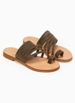 Σανδάλια δερμάτινα με πολλά λουράκια Estil - Χακί