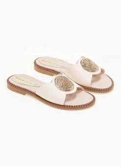 Σανδάλια δερμάτινα με στρογγυλό διακοσμητικό Estil - Ζαχαρί -The Fashion Project κατάστημα estil dermatina sandalia me stroggulo diakosmitiko 90585 6w51