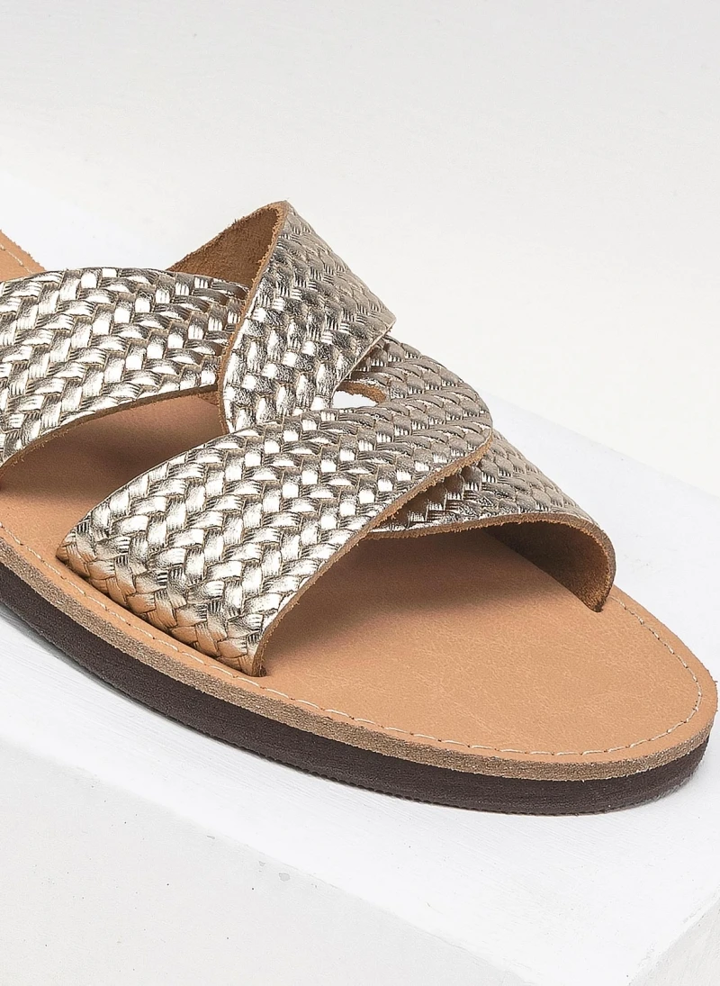Σανδάλια δερμάτινα με σχέδιο ψάθα Estil - Χρυσό 4 Σανδάλια δερμάτινα με σχέδιο ψάθα Estil - Χρυσό - Image 2