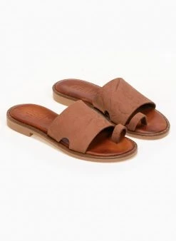 Σανδάλια δερμάτινα με τσαλακωτό δέρμα Estil - Ταμπά