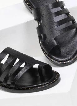 Σανδάλια δερμάτινα με τσαλακωτό Pattern Estil - Μαύρο -The Fashion Project κατάστημα estil dermatina sandalia me tsalakwto pattern 91398 f1u6