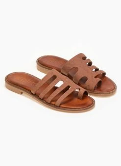 Σανδάλια δερμάτινα με τσαλακωτό Pattern Estil - Ταμπά -The Fashion Project κατάστημα estil dermatina sandalia me tsalakwto pattern 91399 6m1k