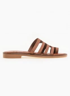 Σανδάλια δερμάτινα με τσαλακωτό Pattern Estil - Ταμπά -The Fashion Project κατάστημα estil dermatina sandalia me tsalakwto pattern 91399 hmk9