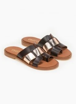 Σανδάλια δερμάτινα σε μεταλλικές αποχρώσεις Estil - Καφέ