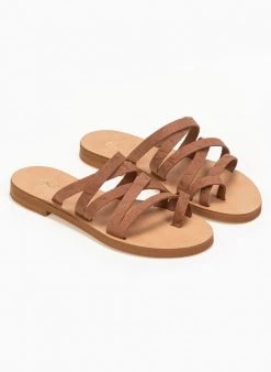 Σανδάλια δερμάτινα Estil - Κάμελ -The Fashion Project κατάστημα estil dermatina sandalia se sunduasmous xrwmatwn 91259 9pyw