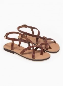 The Fashion Project Σανδάλια δερμάτινα με κοτσιδάκι Estil - Ταμπά -The Fashion Project κατάστημα estil flat dermatina pedila me kotsidaki 91741 tsbv