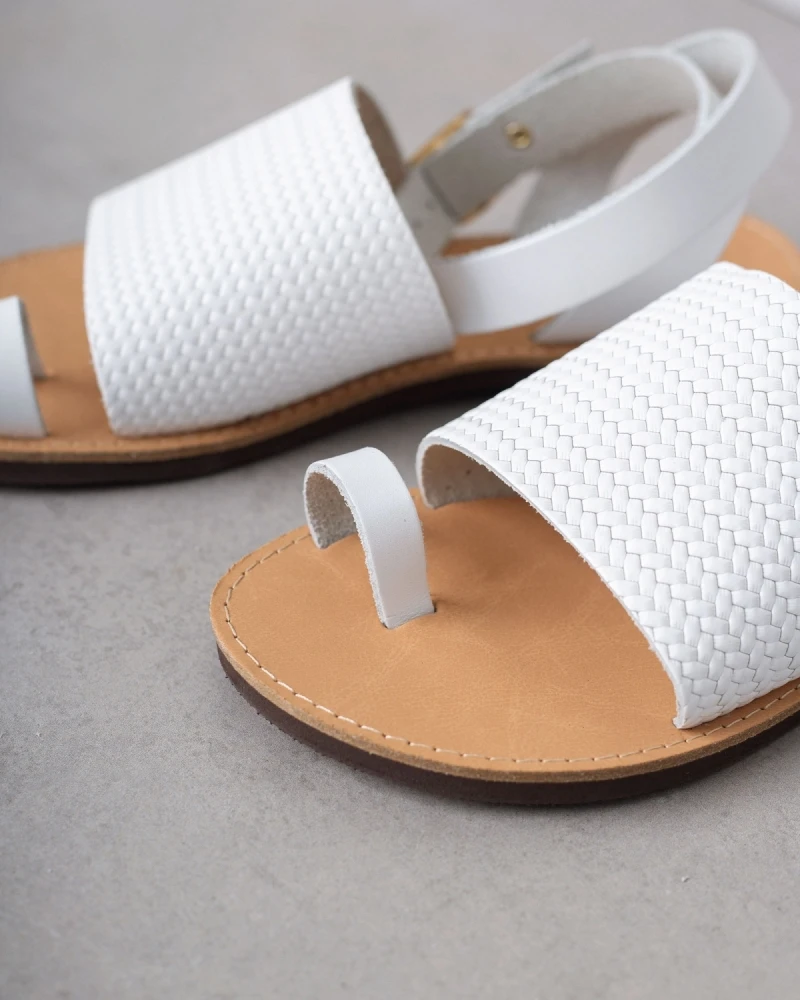 Σανδάλια δερμάτινα με σχέδιο ψάθα Estil - Λευκό 5 Σανδάλια δερμάτινα με σχέδιο ψάθα Estil - Λευκό - Image 3