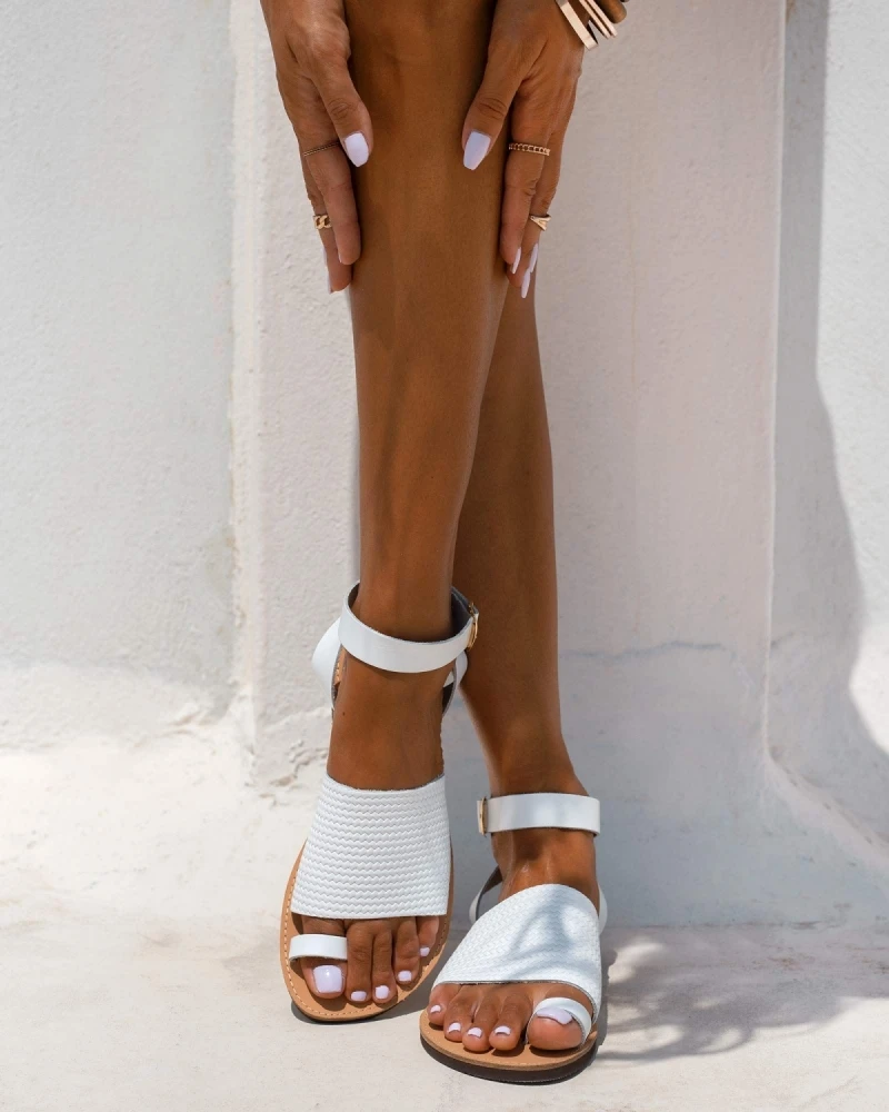 Σανδάλια δερμάτινα με σχέδιο ψάθα Estil - Λευκό 4 Σανδάλια δερμάτινα με σχέδιο ψάθα Estil - Λευκό - Image 2