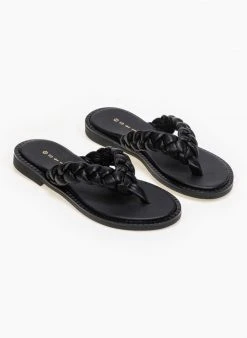 Estil Σανδάλια δερμάτινα με κοτσίδες - Μαύρο