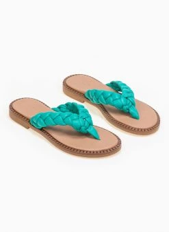 Estil Σανδάλια δερμάτινα με κοτσίδες - Μέντα -The Fashion Project κατάστημα estil flat sandalia me kotsides 89919 6ud4