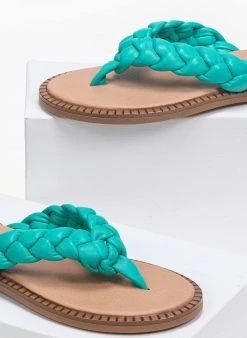 Estil Σανδάλια δερμάτινα με κοτσίδες - Μέντα -The Fashion Project κατάστημα estil flat sandalia me kotsides 89919 7asy