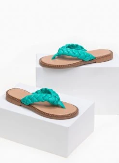 Estil Σανδάλια δερμάτινα με κοτσίδες - Μέντα -The Fashion Project κατάστημα estil flat sandalia me kotsides 89919 bz5v