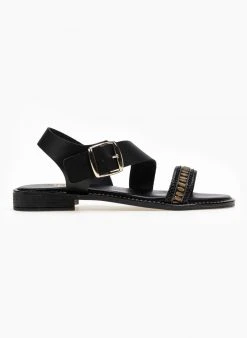 Σανδάλια δερμάτινα με λοξή φάσα Estil - Μαύρο -The Fashion Project κατάστημα estil isia dermatina pedila me loksi fasa 89687 2f1f