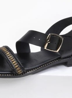 Σανδάλια δερμάτινα με λοξή φάσα Estil - Μαύρο -The Fashion Project κατάστημα estil isia dermatina pedila me loksi fasa 89687 r0pf