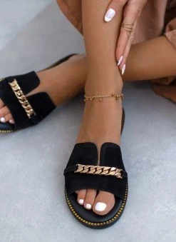 Σανδάλια δερμάτινα με αλυσίδα Estil - Μαύρο