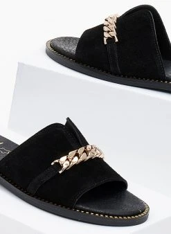 Σανδάλια δερμάτινα με αλυσίδα Estil - Μαύρο -The Fashion Project κατάστημα estil kastorina sandalia me alusida 101173 ganj