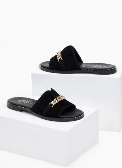 Σανδάλια δερμάτινα με αλυσίδα Estil - Μαύρο -The Fashion Project κατάστημα estil kastorina sandalia me alusida 101173 k16x