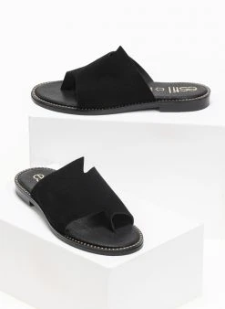 Σανδάλια καστόρινα με άνισο τελείωμα Estil - Μαύρο