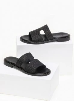 Σανδάλια δερμάτινα κροκό Estil - Μαύρο