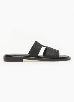 Σανδάλια δερμάτινα κροκό Estil - Μαύρο -The Fashion Project κατάστημα estil kroko dermatina sandalia 91197 b0wa
