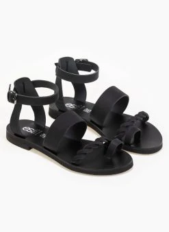 Σανδάλα δερμάτινα Ankle Strap Estil - Μαύρο